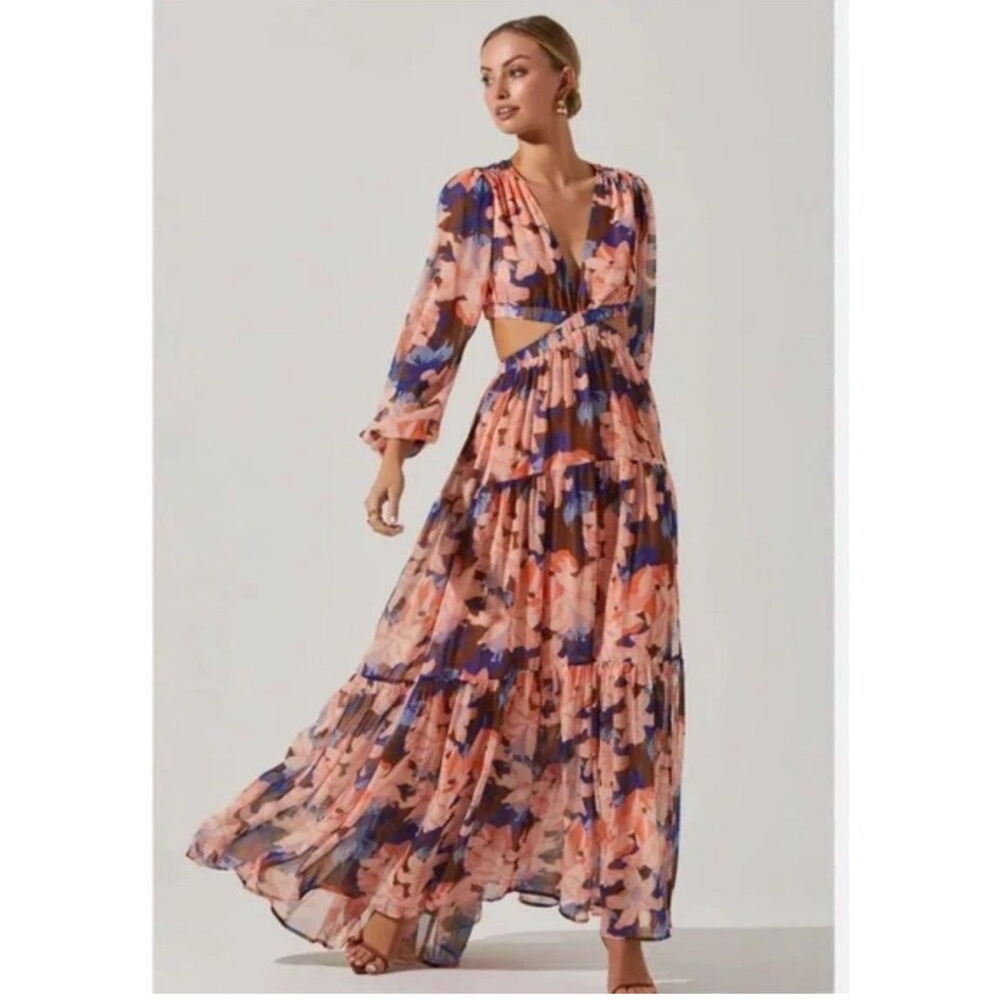 Astr Lively Cut Out Long Sleeve Maxi Dress